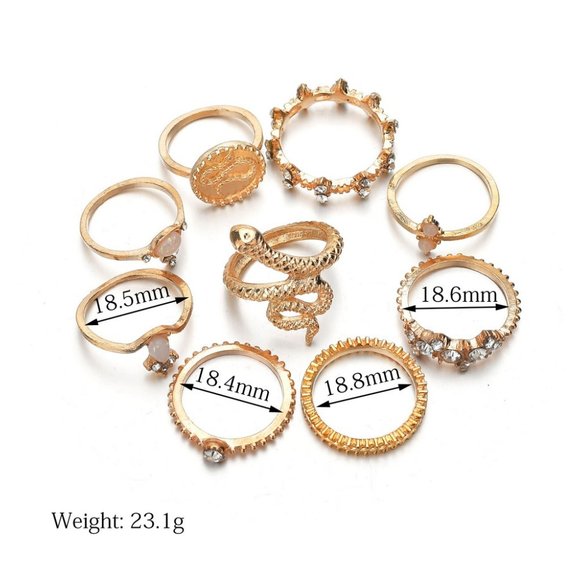 Boho Snakes Signet 9 Rings Set - Picture 2 of 5